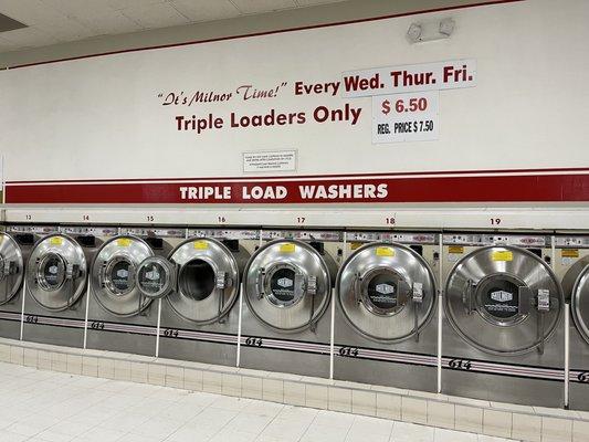 Triple-load washers for comforters.