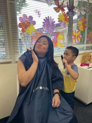 Beauty shop with willing participants in the classroom