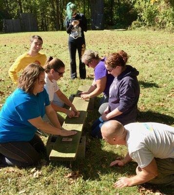 Mousetraps! - a partners trust exercise at the Randallstown Ropes Course.