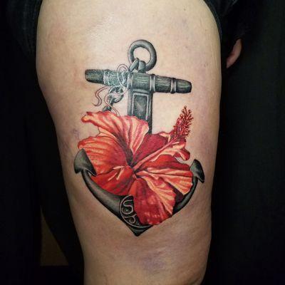 Anchor with a hibiscus by Crystal Gail