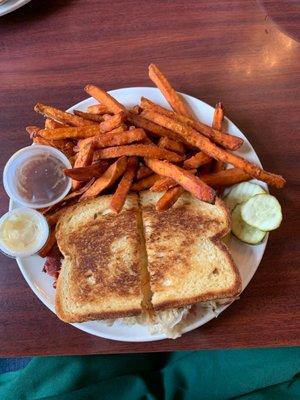 Reuben with sweet potato fries