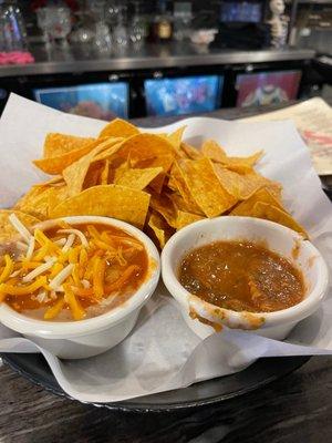 Chips, salsa and beans. Great!