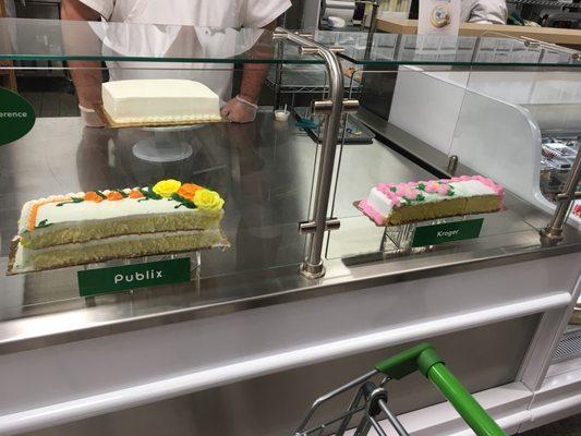 Comparing Publix cake to a local competitors. The only problem is that it doesn't manage to show how moist it is.