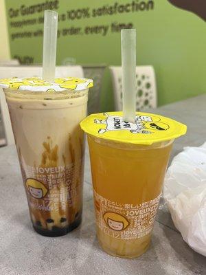 D11. Okinawa Sugar w/Fresh milk Boba, E8. Passion Fruit Green Tea