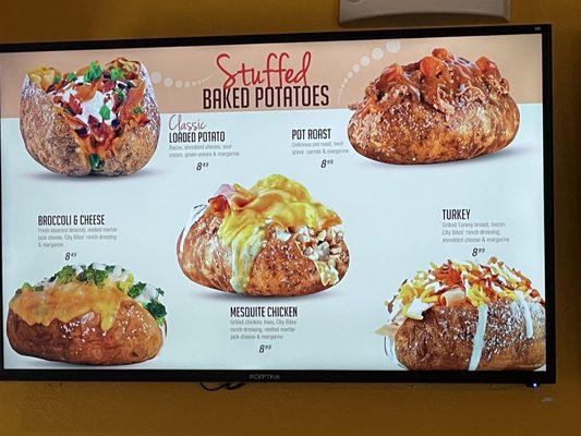 Stuffed baked potatoes menu