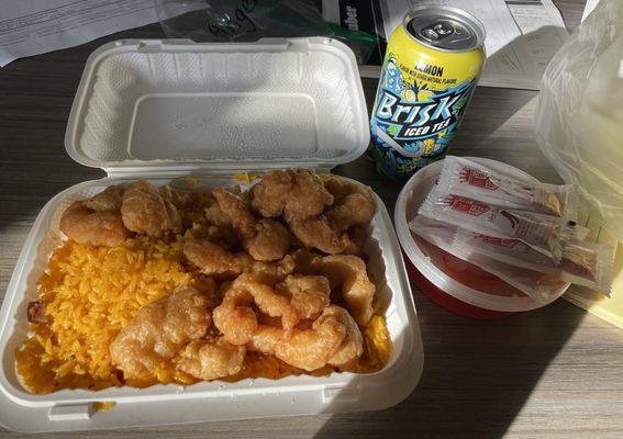 Sweet and sour chicken with plain fried rice