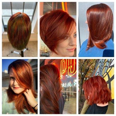 Red auburn copper hair color. Warm balayage haircolor. Fall hair color inspiration.