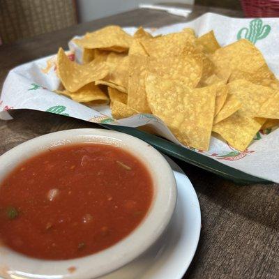 Warm corn tortilla chips and salsa