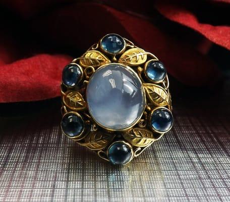 Arts & Crafts Star Sapphire Yellow Gold Ring