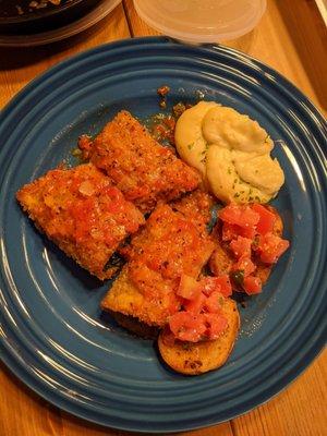 Eggplant rolatini, bruschetta, and truffle mashed potatoes