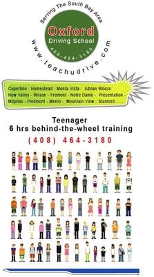 Teenager 6 hours behind the wheel driving training, CA DMV Certified