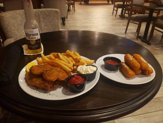 Fish + chips and cheese sticks