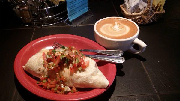 Burrito and a latte.