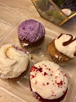 Ube, Apple Pie, Red Velvet, Salted Caramel. HOT summer = melting cupcakes, $14