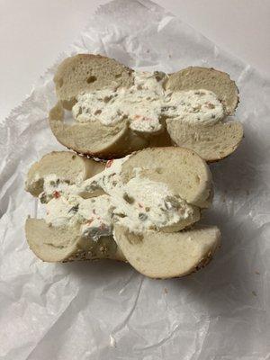 Sesame with olive cream cheese