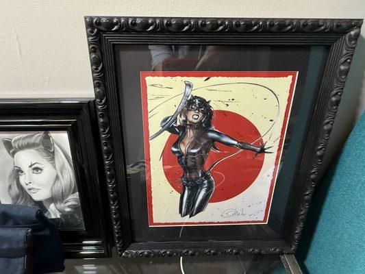 Denise Matthews, AKA Vanity as Catwoman by Olivia De Berardinis limited edition art and Julie Newmar