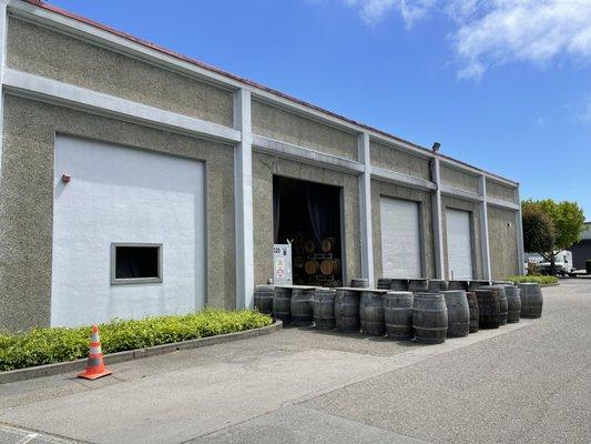 Exterior of their tasting room and outdoor patio of Griffo Distillery in Petaluma.