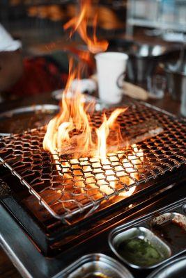 Truffle Parmesan Pork Belly (it's not supposed to be on fire like that, just happened because of the oil drip)