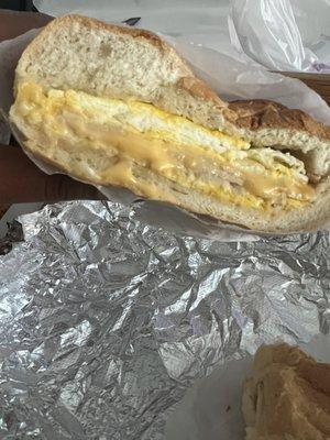 Turkey egg n cheese on roll. Rather skinny imo.