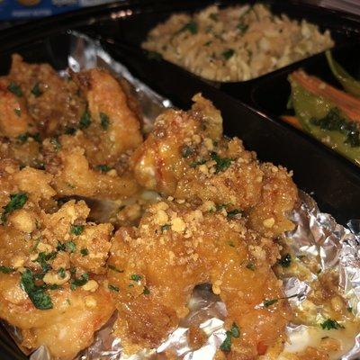 Honey Walnut Shrimp Fried Rice and Steamed Mixed Veggies