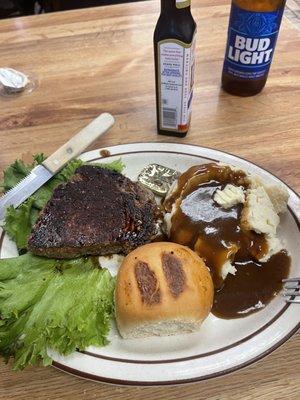 Sirloin steak, asked medium well and the steak came crusty on the outside