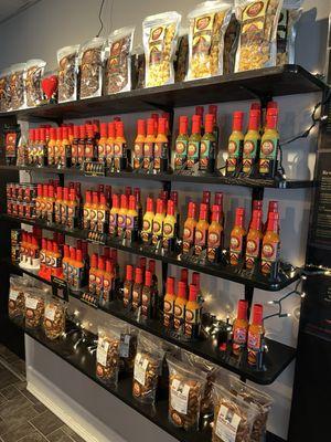 Hot sauces display