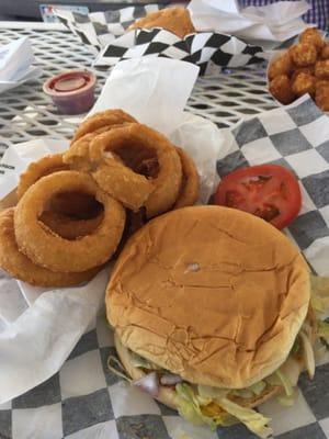 Cheeseburger & onion rings.