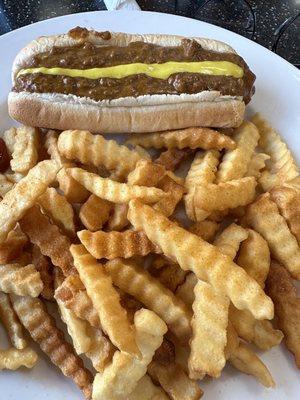 Coney dog and fries