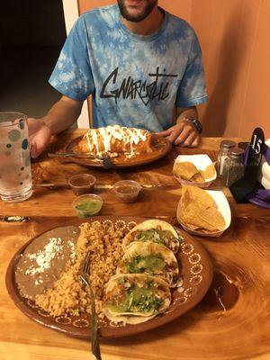 Chicken taco combo and wet burrito