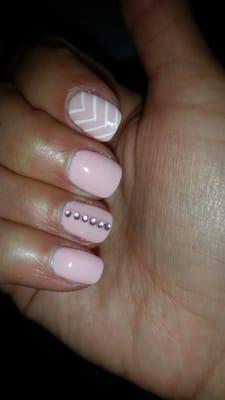 Lovely baby pink Shellac, white chevron with pink crystals. Pretty!