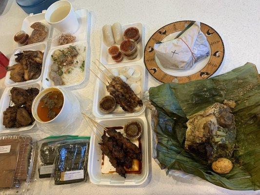 11/06/2021. Top (chicken satay),bottom (pork satay), nasi padang (wrap banana leaves)