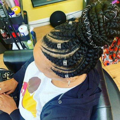 Feeding cornrows ponytail start from $120 and up depending on the size and length