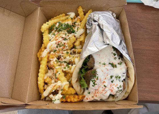 Traditional Gyro with Greek Fries to go