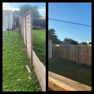 Old concrete fence replaced with new wooden cedar