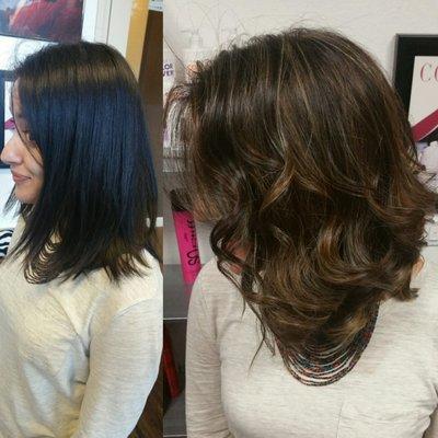 She's going lighter!  Balayage and baby lights to lighten up this beauty