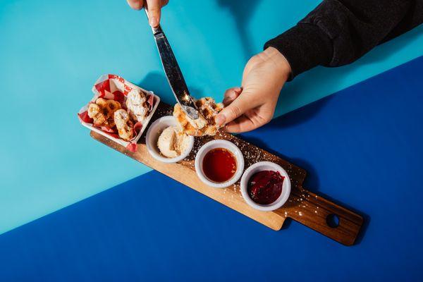 Be sure to start off with our signature Waffle Flight