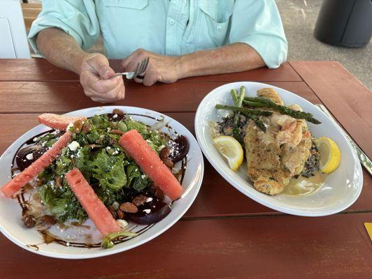 Beet salad and walleye dinner