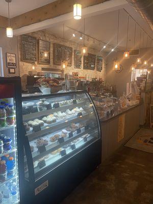 Counter service with some of the baked goods.