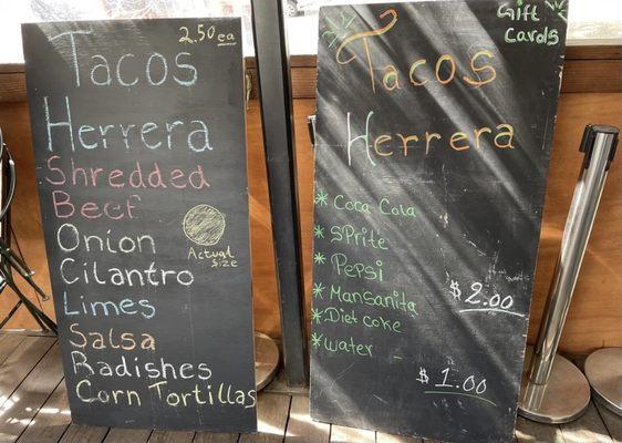 Simple menu. AMAZING TACOS!