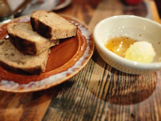 subrosa country loaf: butter, hot honey, maldon