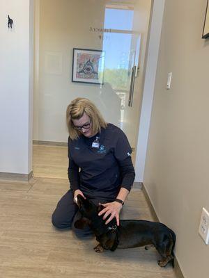 Debby the Vet tech checking out my boy