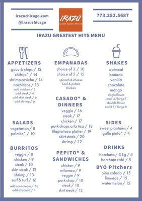 Greatest Hits Menu August 2020