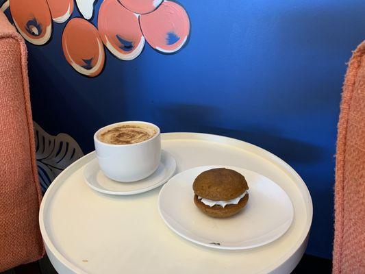 Pumpkin spice latte and pumpkin whoopie pie