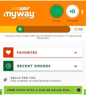 The app stating free chips with sub