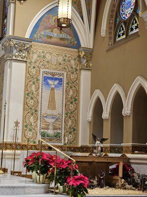 The Nativity scene on the right of the altar of the Basilica.