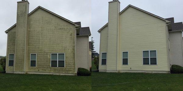 Pressure and Soft washing a house before and after.