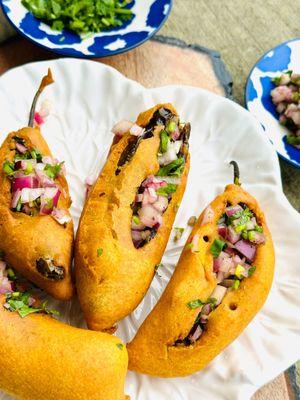 Onion Stuffed Mirchi Bajji - $7