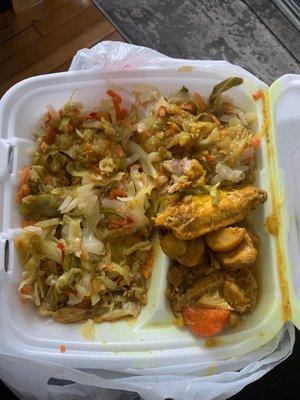 I asked for a large curry chicken and cabbage only and this is what I got. A corner of chicken and a whole box of cabbage