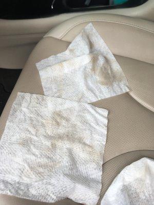 Oil stained wipes from steering wheel