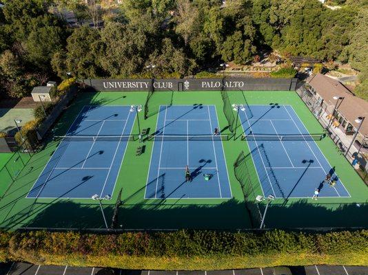 Main Tennis Courts with Bocce Courts behind.